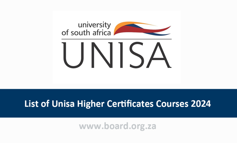 List of Unisa Higher Certificates Courses 2024