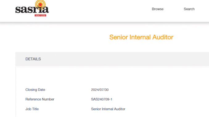 Sasria is looking for a Senior Internal Auditor