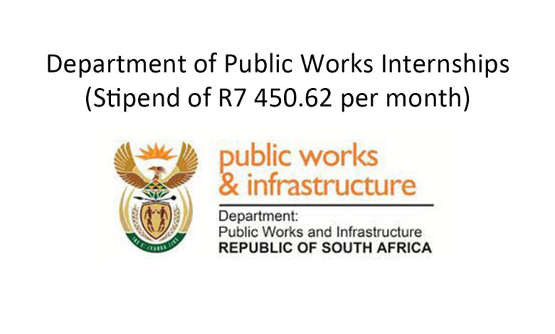 Department of Public Works Internships (Stipend of R7 450.62 per month)