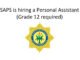 SAPS is hiring a Personal Assistant (Grade 12 required)