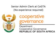 Senior Admin Clerk at CoGTA (No experience required)